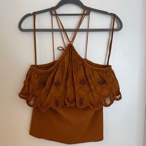 Anthropologie Brown Lace Trim Women’s Top